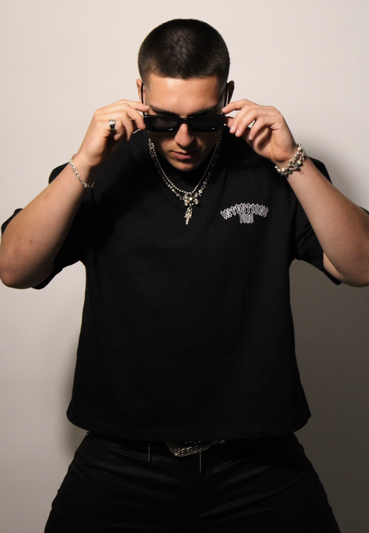 Premium Oversized Boxy Cropped Tee in Obsidian Black