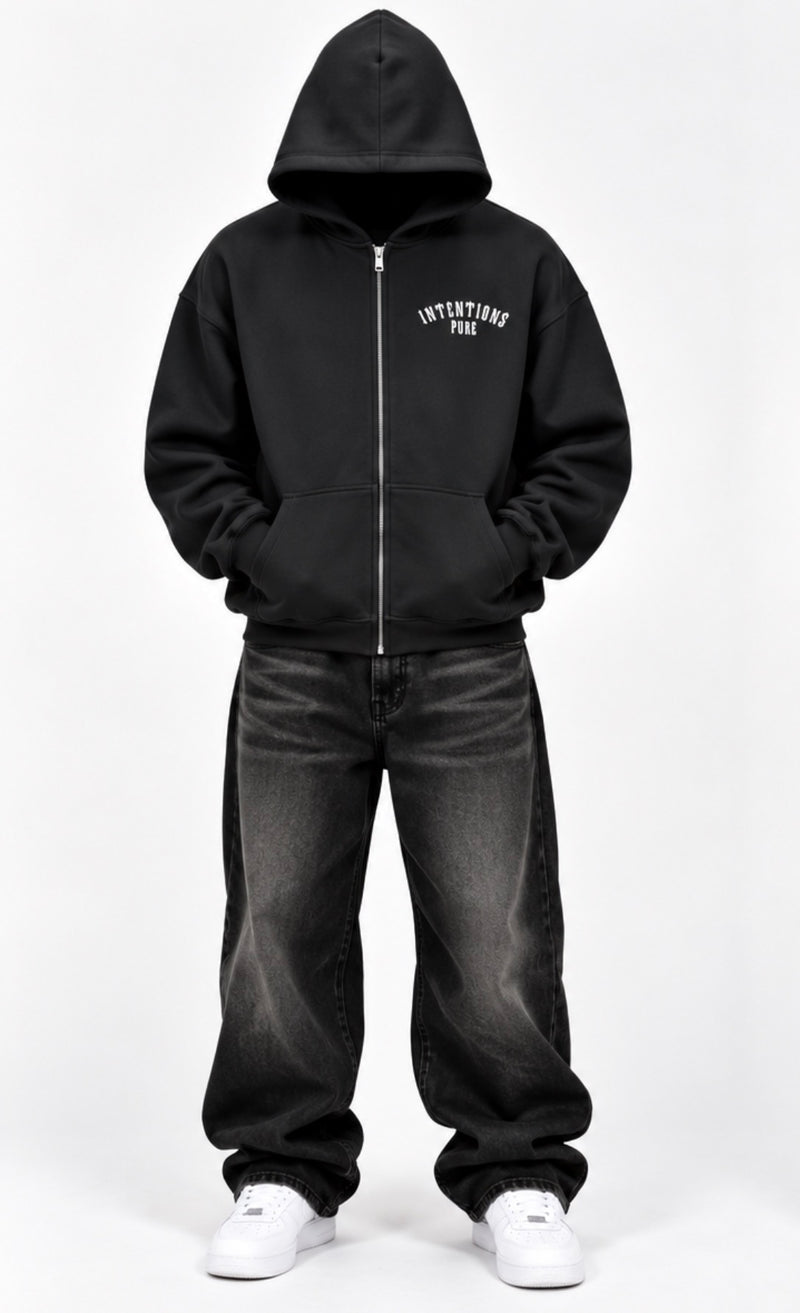 Zip-Up Hoodie - Obsidian Black