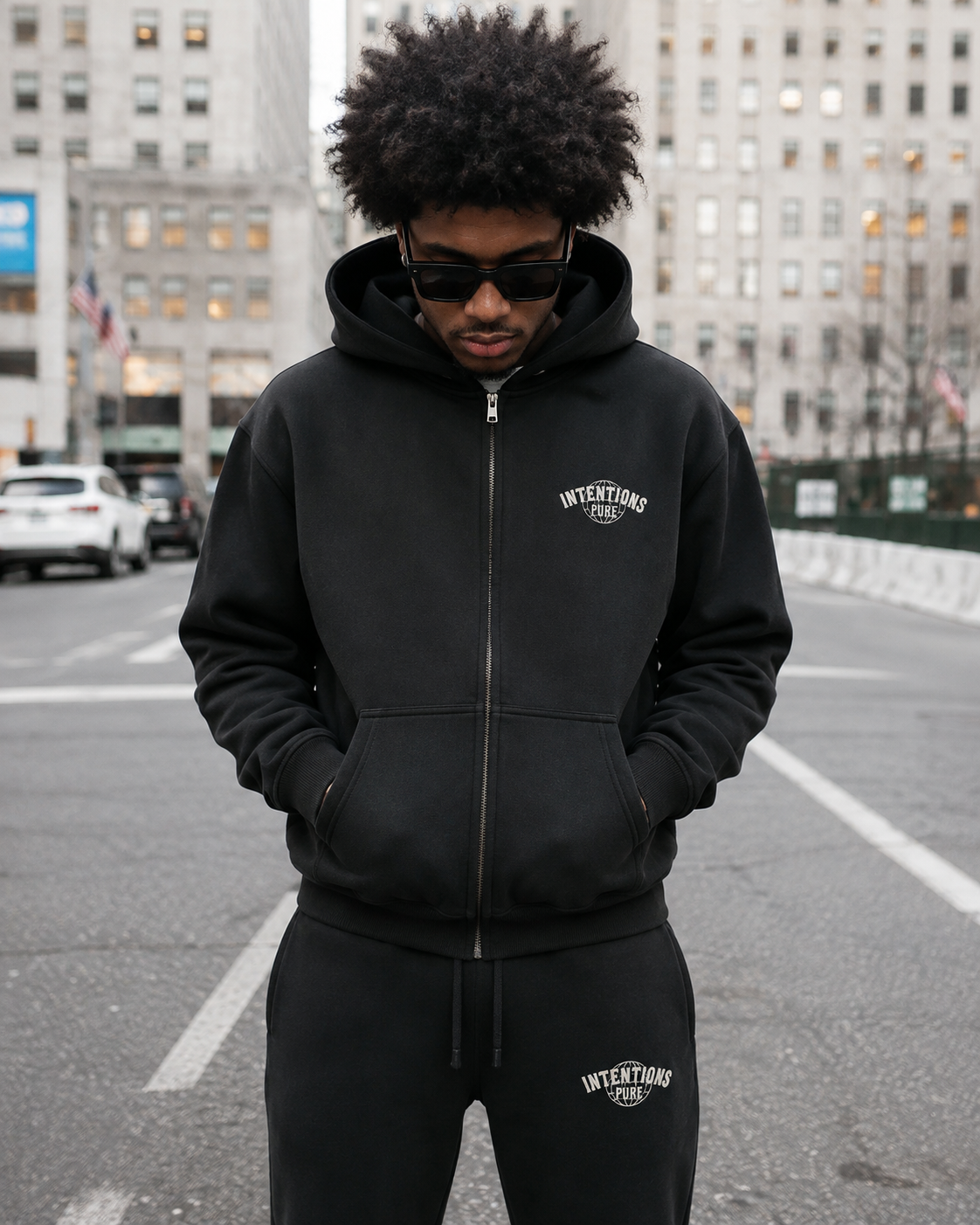 Intentions Pure Zip-Up Hoodie - Obsidian Black